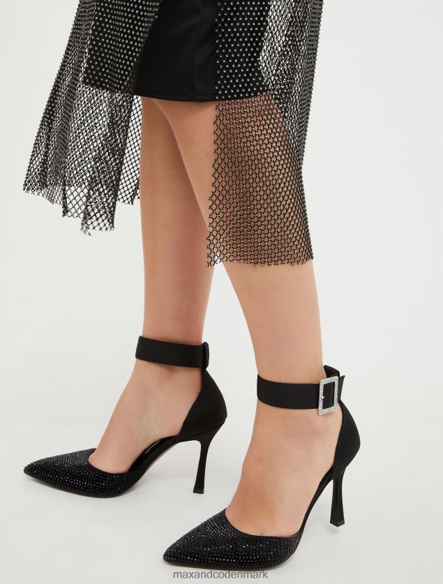 Kvinder rhinstensprydede satinbaner MAX&Co. sort B2Z2T6955 sko