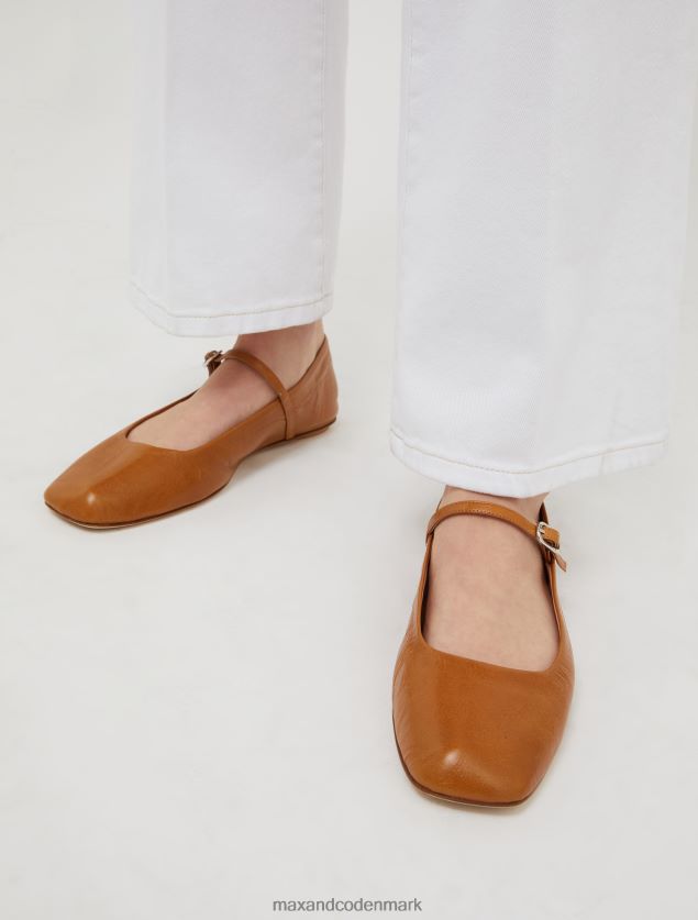 Kvinder krakeleret læder ballet lejligheder MAX&Co. tan B2Z2T6946 sko