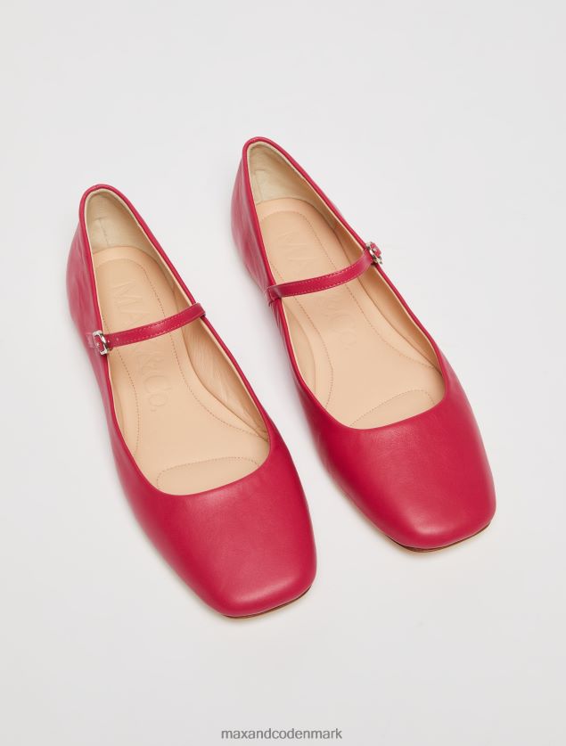 Kvinder nappa læder ballet lejligheder med rem MAX&Co. fuchsia B2Z2T6949 sko
