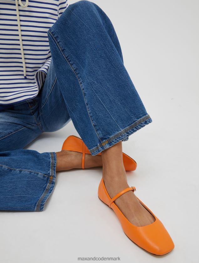 Kvinder nappa læder ballet lejligheder med rem MAX&Co. orange B2Z2T6950 sko