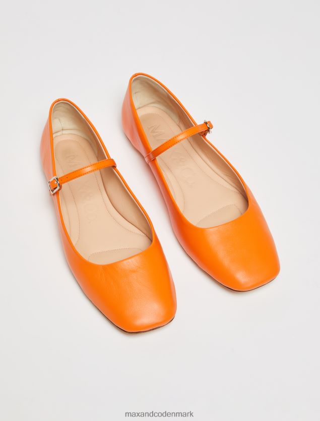 Kvinder nappa læder ballet lejligheder med rem MAX&Co. orange B2Z2T6950 sko