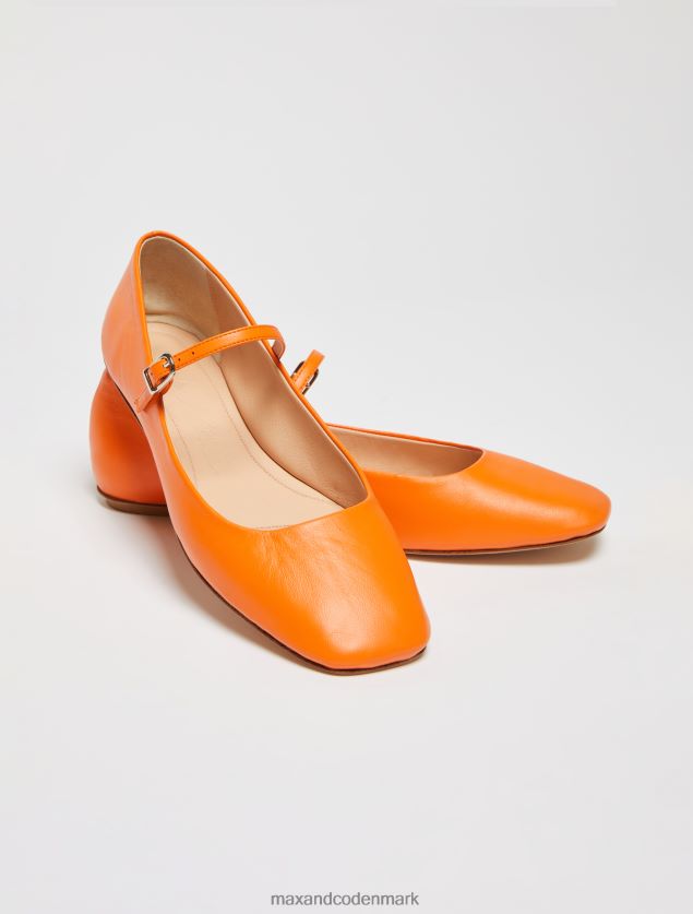 Kvinder nappa læder ballet lejligheder med rem MAX&Co. orange B2Z2T6950 sko