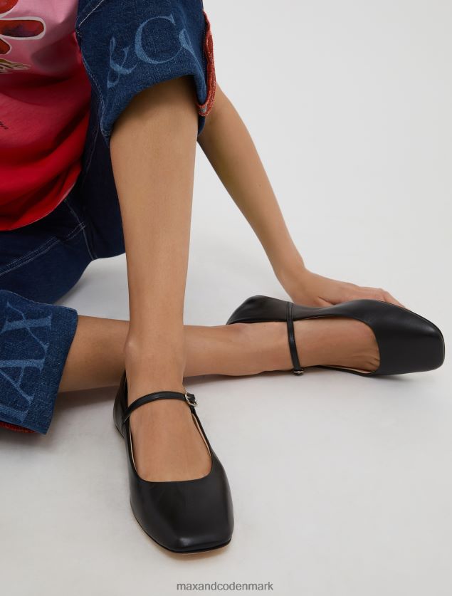 Kvinder nappa læder ballet lejligheder med rem MAX&Co. sort B2Z2T6948 sko