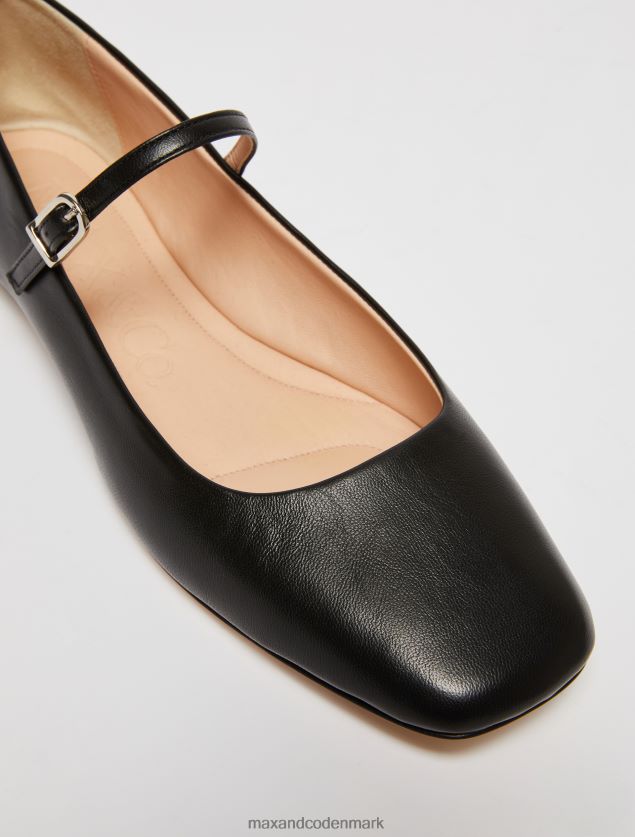 Kvinder nappa læder ballet lejligheder med rem MAX&Co. sort B2Z2T6948 sko