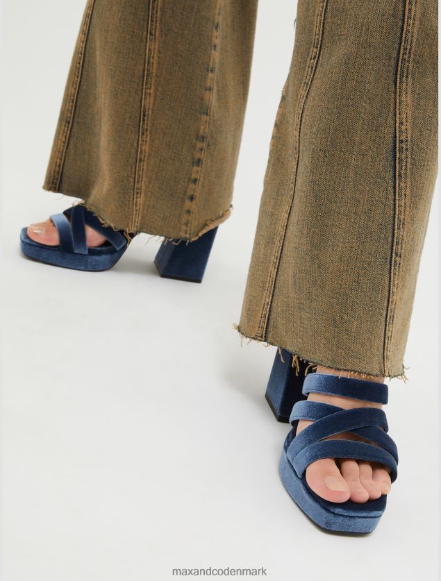 Kvinder fløjlsplatformssandaler MAX&Co. Marine blå B2Z2T6967 sko