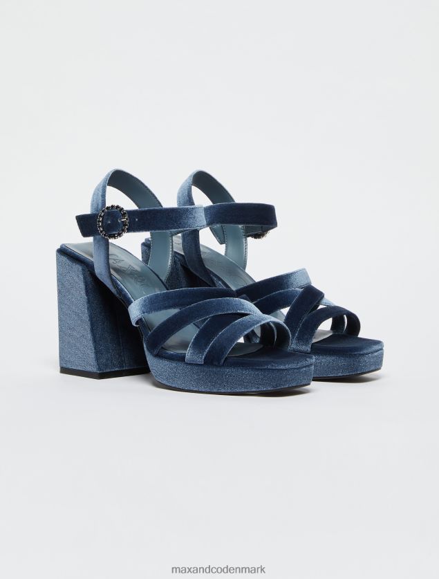 Kvinder fløjlsplatformssandaler MAX&Co. Marine blå B2Z2T6967 sko