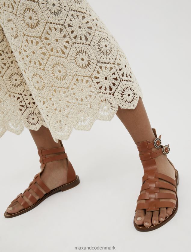 Kvinder gladiatorsandaler i læder MAX&Co. tan B2Z2T6942 sko