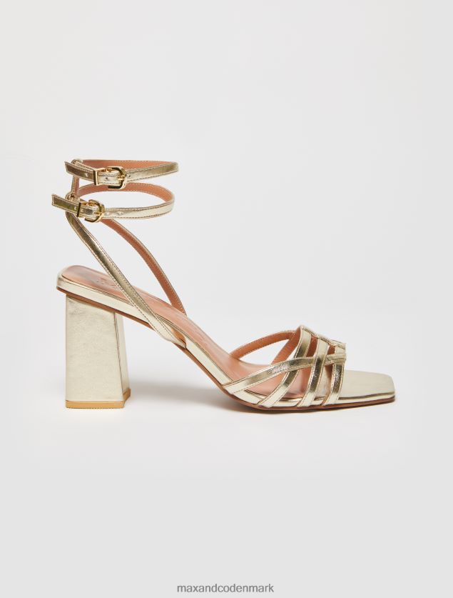 Kvinder metalliske sandaler med hæl MAX&Co. guld B2Z2T6940 sko