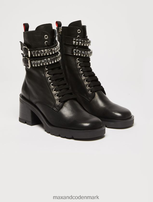 Kvinder rhinestone-udsmykkede bikerstøvler MAX&Co. sort B2Z2T6971 sko