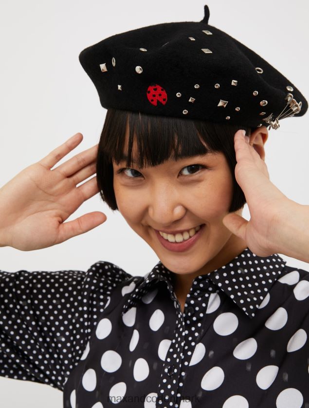 Kvinder broderet baret i uldfilt med nitter MAX&Co. sort B2Z2T61145 tilbehør