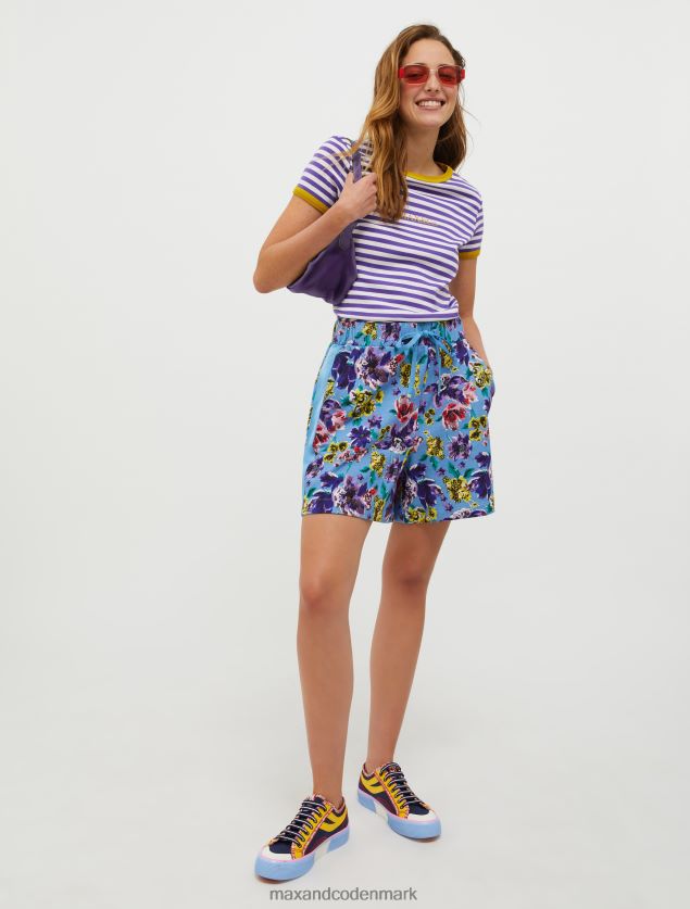 Kvinder bomuldsfleece bermudashorts MAX&Co. lyseblåt mønster B2Z2T6712 beklædning