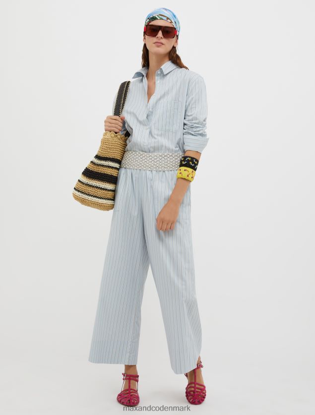 Kvinder brede bomuldspoplinbukser MAX&Co. lyseblåt mønster B2Z2T6690 beklædning