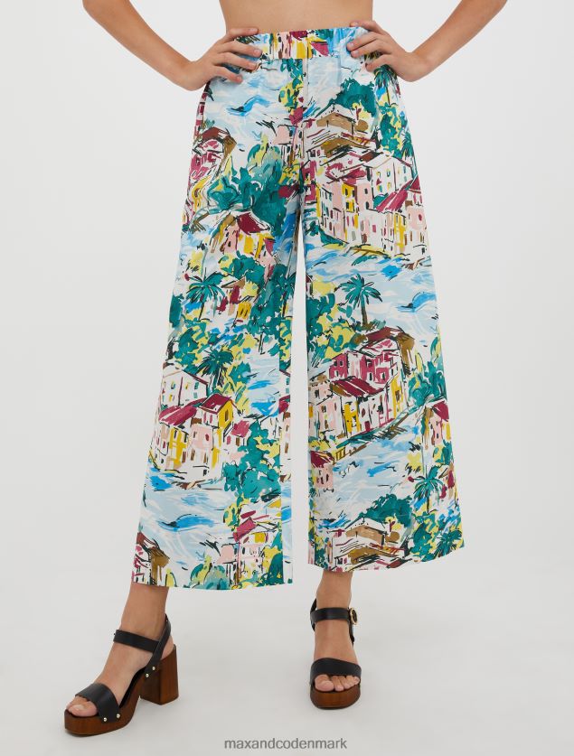 Kvinder brede bomuldspoplinbukser MAX&Co. lyseblåt mønster B2Z2T6699 beklædning