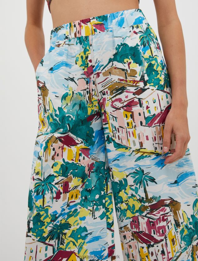 Kvinder brede bomuldspoplinbukser MAX&Co. lyseblåt mønster B2Z2T6699 beklædning