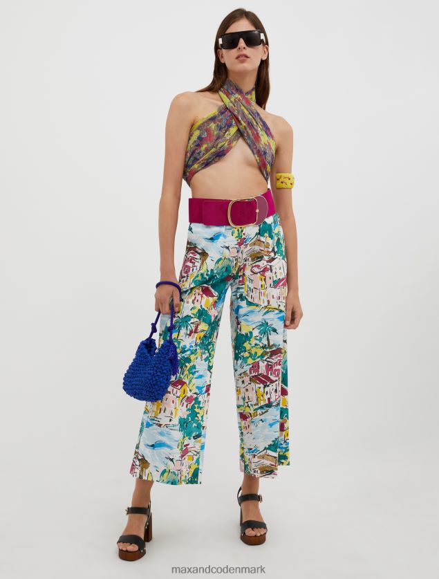 Kvinder brede bomuldspoplinbukser MAX&Co. lyseblåt mønster B2Z2T6699 beklædning