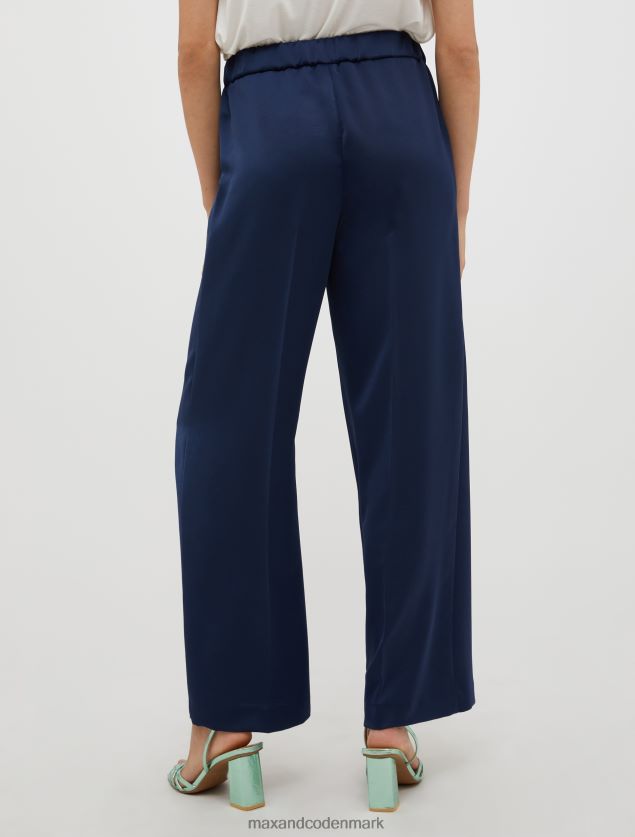 Kvinder brede envers-satin bukser MAX&Co. Marine blå B2Z2T6263 beklædning