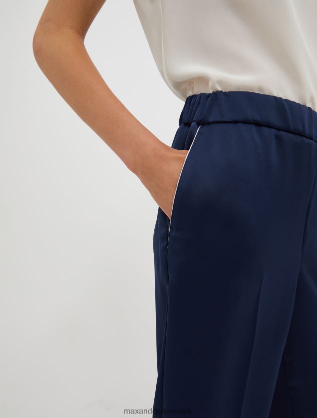 Kvinder brede envers-satin bukser MAX&Co. Marine blå B2Z2T6263 beklædning