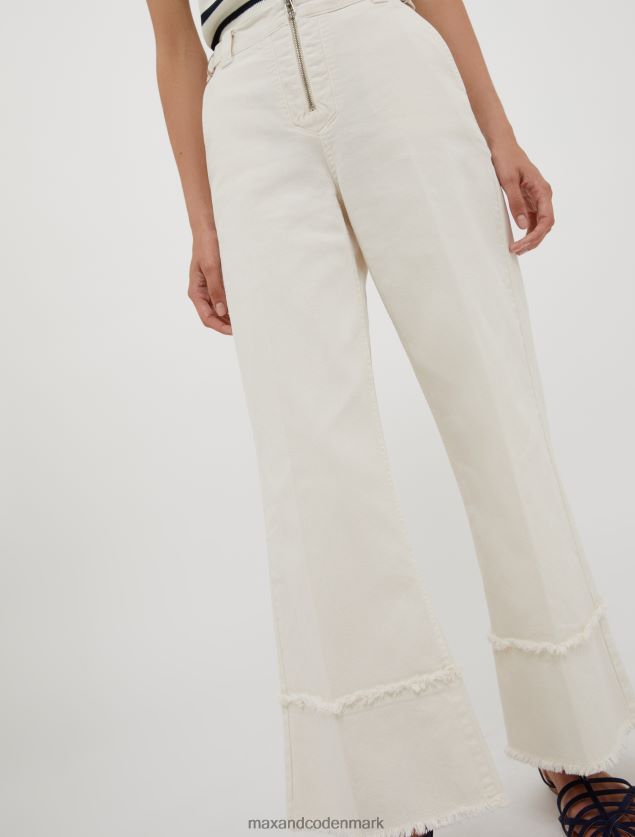 Kvinder bukser i bomuld med frynser MAX&Co. elfenben B2Z2T6705 beklædning