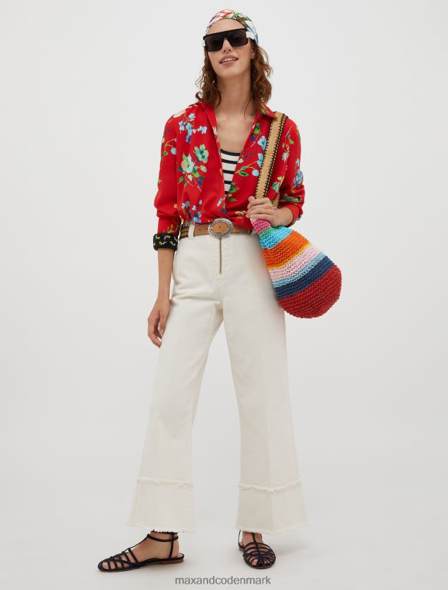 Kvinder bukser i bomuld med frynser MAX&Co. elfenben B2Z2T6705 beklædning