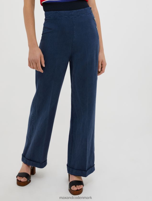 Kvinder falmet hør og lyocell-blandede bukser MAX&Co. Marine blå B2Z2T6184 beklædning