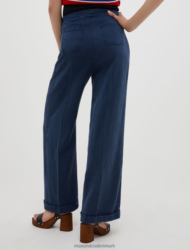 Kvinder falmet hør og lyocell-blandede bukser MAX&Co. Marine blå B2Z2T6184 beklædning