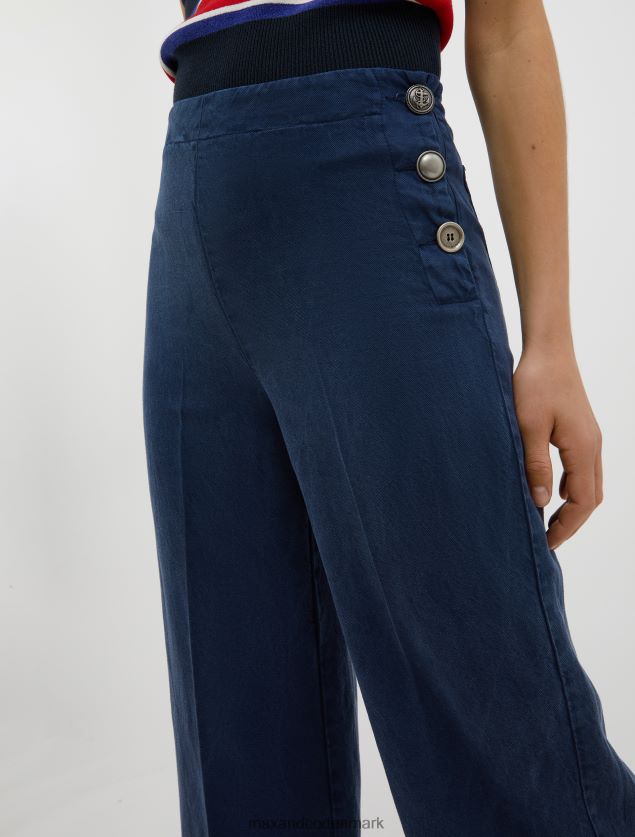 Kvinder falmet hør og lyocell-blandede bukser MAX&Co. Marine blå B2Z2T6184 beklædning