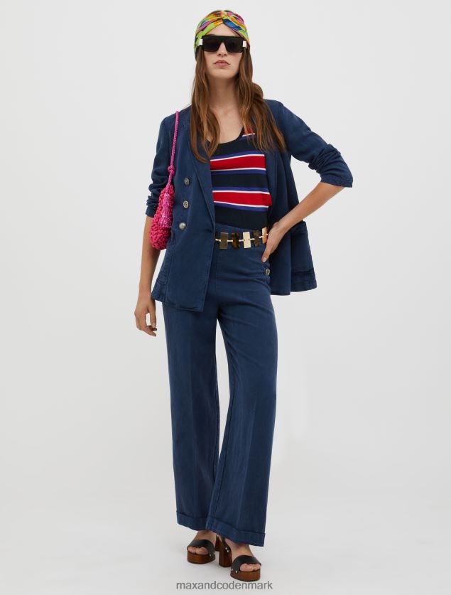 Kvinder falmet hør og lyocell-blandede bukser MAX&Co. Marine blå B2Z2T6184 beklædning