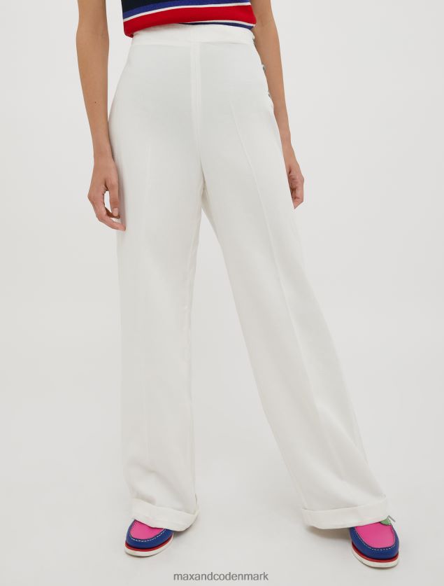 Kvinder falmet hør og lyocell-blandede bukser MAX&Co. hvidt mønster B2Z2T6183 beklædning