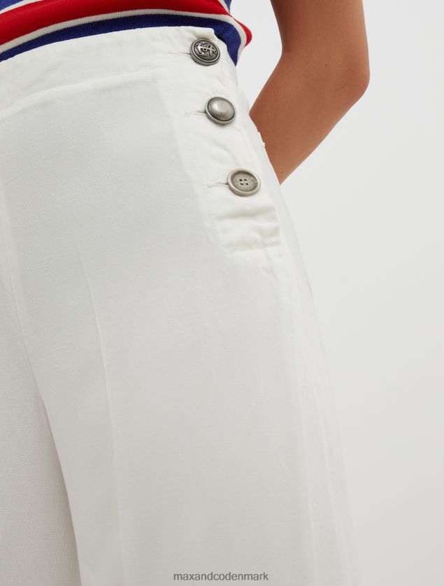 Kvinder falmet hør og lyocell-blandede bukser MAX&Co. hvidt mønster B2Z2T6183 beklædning