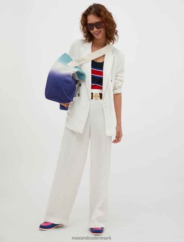 Kvinder falmet hør og lyocell-blandede bukser MAX&Co. hvidt mønster B2Z2T6183 beklædning