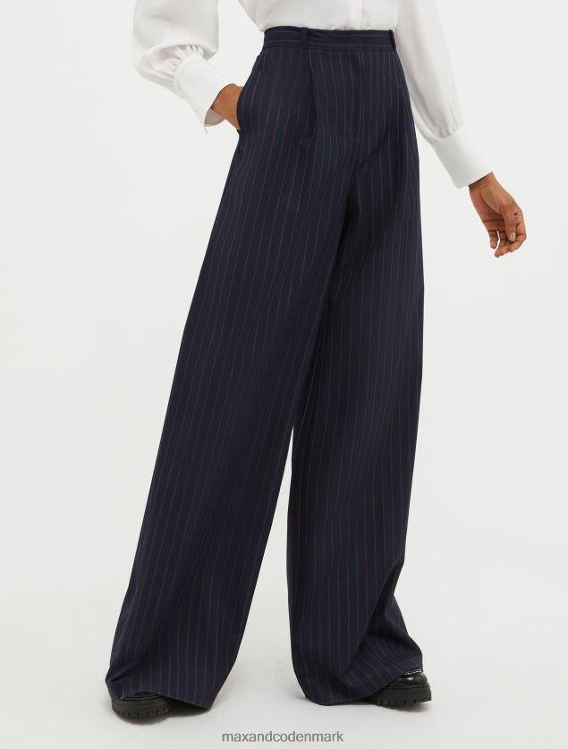 Kvinder flannelbukser med brede ben MAX&Co. marineblåt mønster B2Z2T6291 beklædning