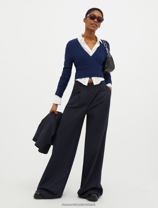 Kvinder flannelbukser med brede ben MAX&Co. marineblåt mønster B2Z2T6291 beklædning