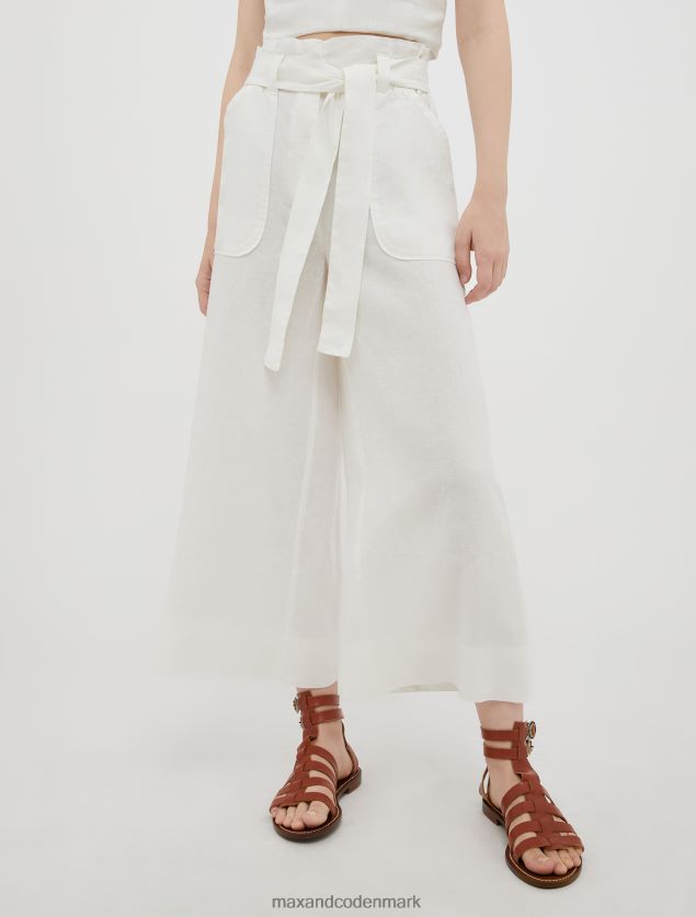 Kvinder linned bukser med brede ben MAX&Co. elfenben B2Z2T6273 beklædning