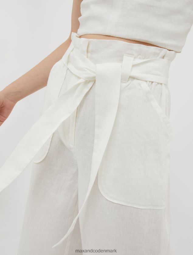 Kvinder linned bukser med brede ben MAX&Co. elfenben B2Z2T6273 beklædning
