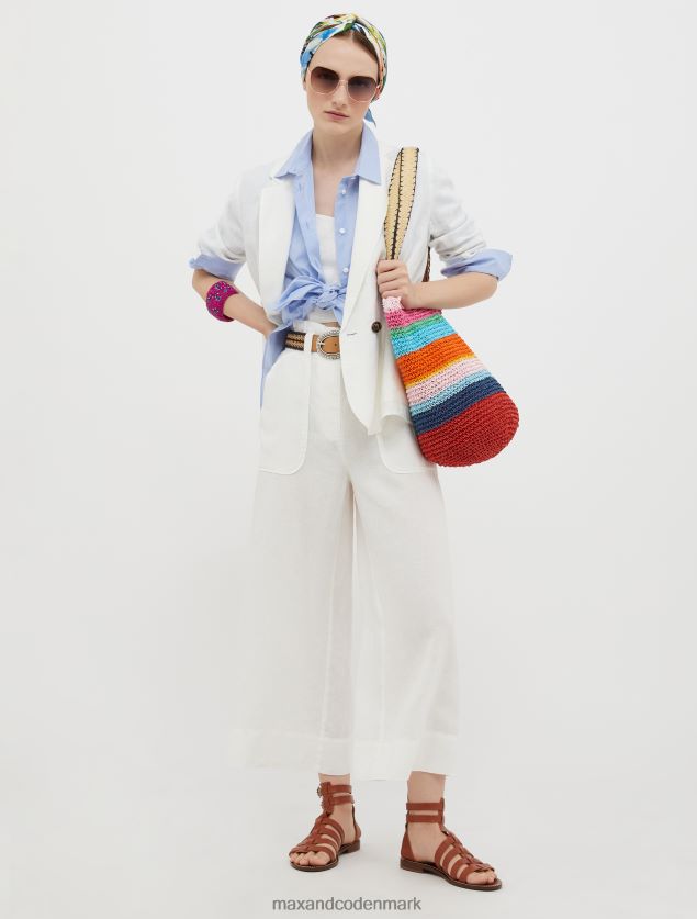 Kvinder linned bukser med brede ben MAX&Co. elfenben B2Z2T6273 beklædning