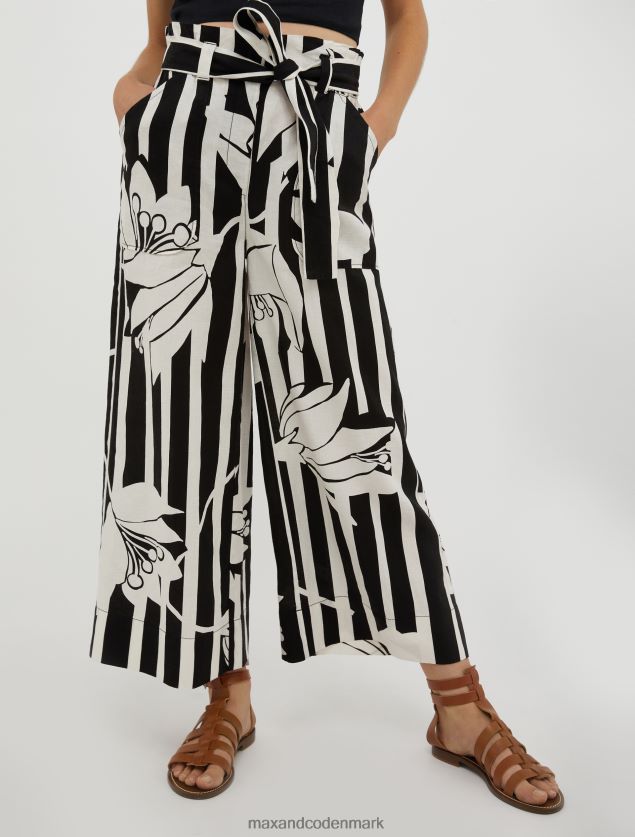 Kvinder linned bukser med brede ben MAX&Co. sort mønster B2Z2T6274 beklædning