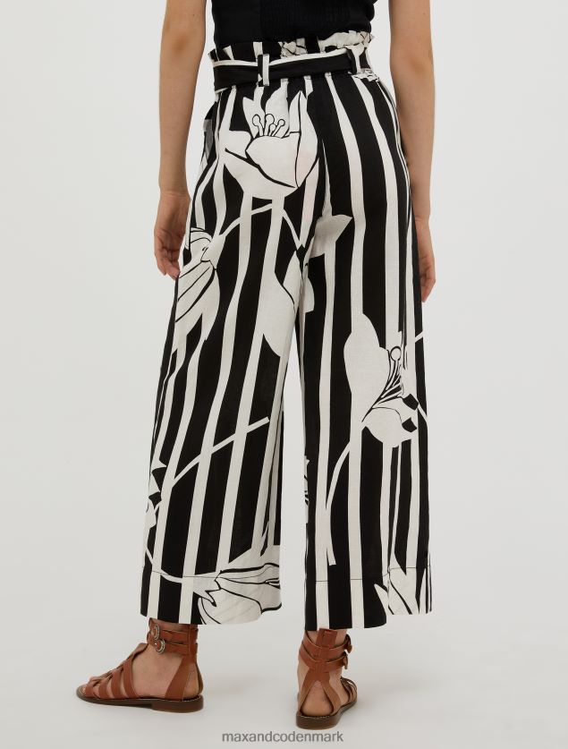 Kvinder linned bukser med brede ben MAX&Co. sort mønster B2Z2T6274 beklædning