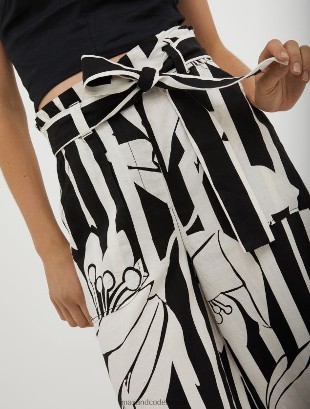 Kvinder linned bukser med brede ben MAX&Co. sort mønster B2Z2T6274 beklædning