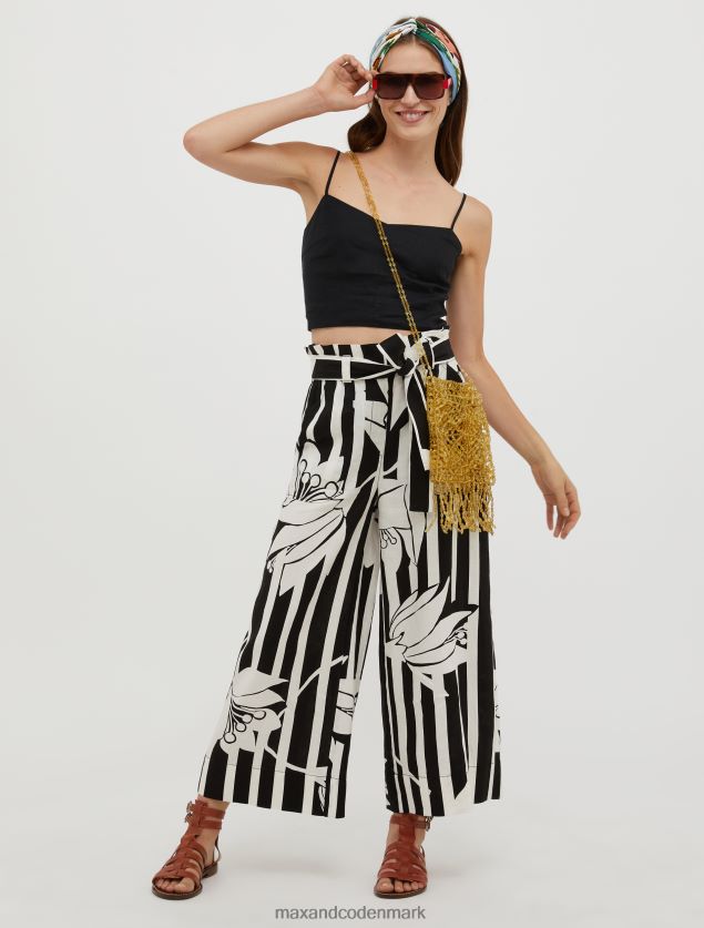 Kvinder linned bukser med brede ben MAX&Co. sort mønster B2Z2T6274 beklædning