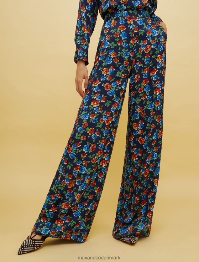 Kvinder mennesker, steder, farve satin bukser MAX&Co. marineblåt mønster B2Z2T6683 beklædning