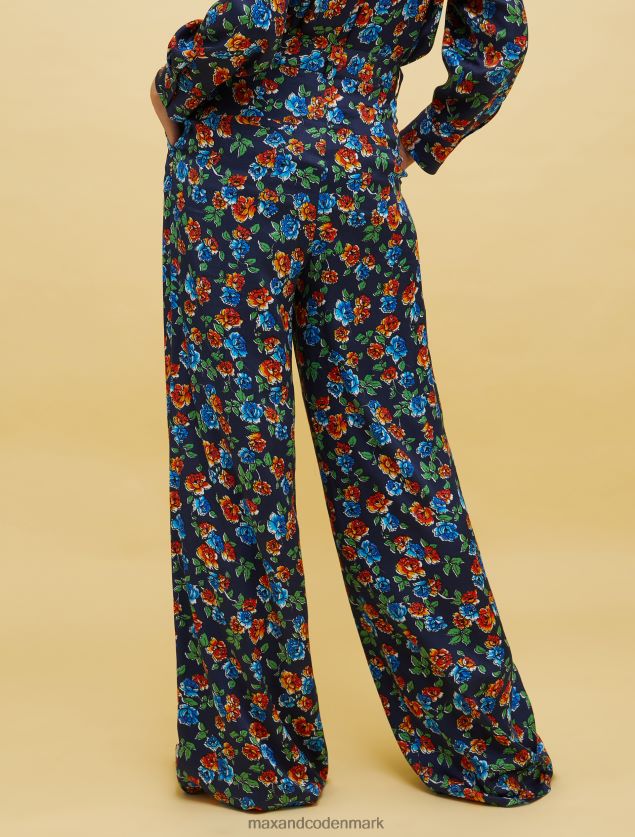 Kvinder mennesker, steder, farve satin bukser MAX&Co. marineblåt mønster B2Z2T6683 beklædning