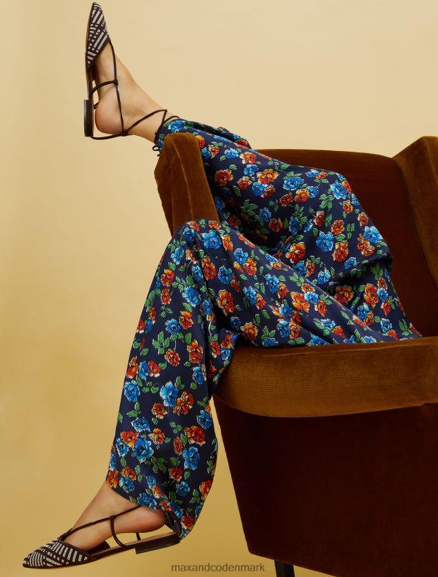 Kvinder mennesker, steder, farve satin bukser MAX&Co. marineblåt mønster B2Z2T6683 beklædning