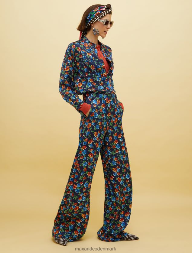 Kvinder mennesker, steder, farve satin bukser MAX&Co. marineblåt mønster B2Z2T6683 beklædning