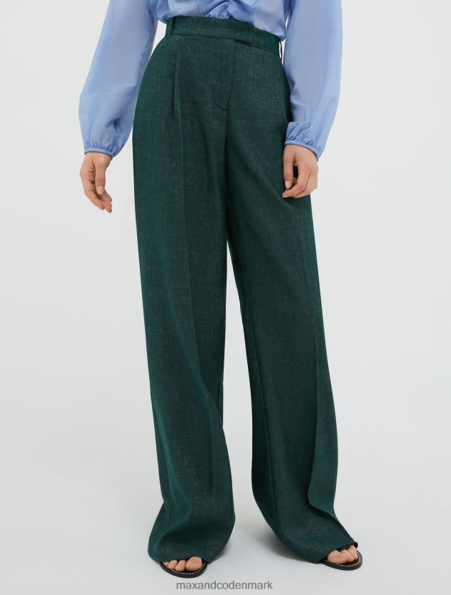 Kvinder nålestribet hør- og bomuldsbukser MAX&Co. Smaragd grøn B2Z2T6748 beklædning