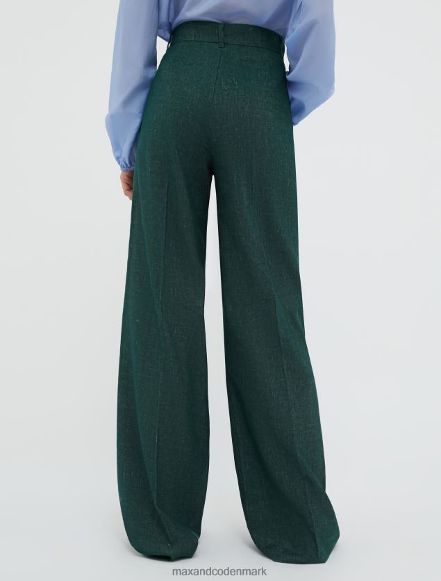 Kvinder nålestribet hør- og bomuldsbukser MAX&Co. Smaragd grøn B2Z2T6748 beklædning