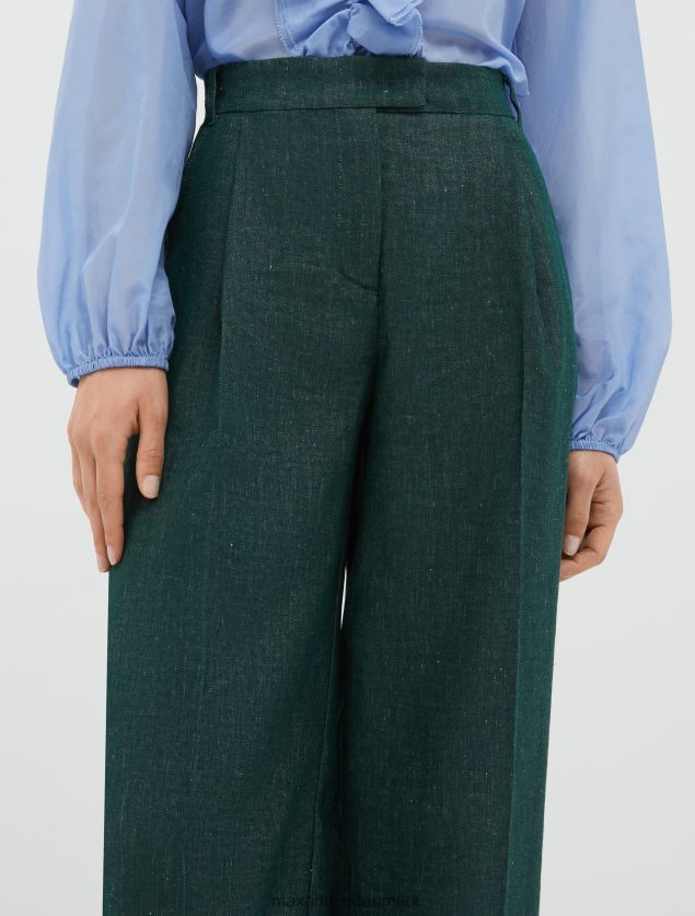Kvinder nålestribet hør- og bomuldsbukser MAX&Co. Smaragd grøn B2Z2T6748 beklædning