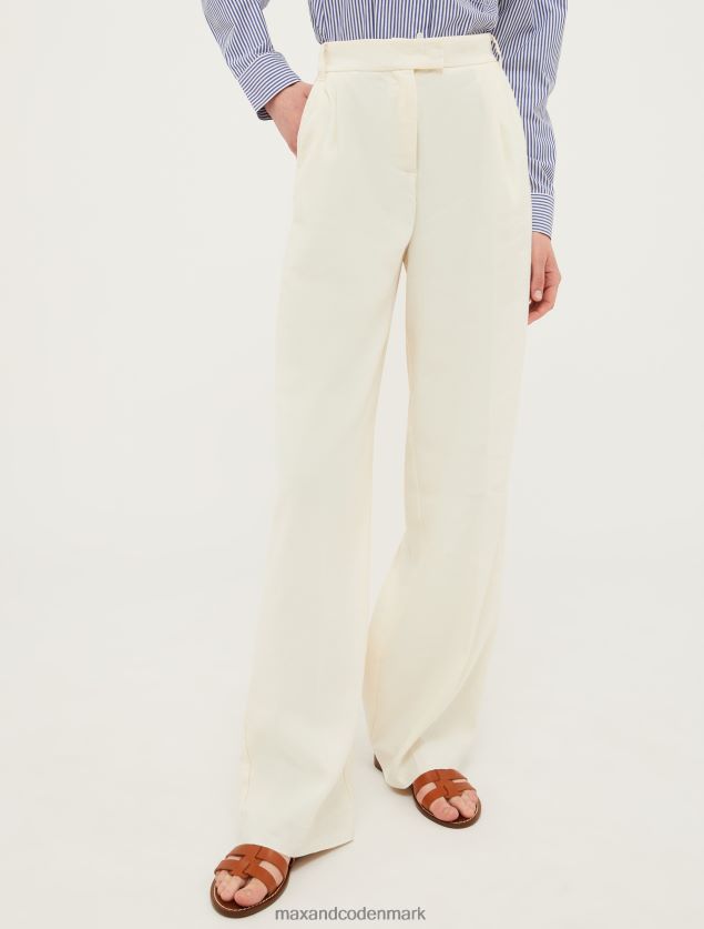 Kvinder nålestribet hør- og bomuldsbukser MAX&Co. elfenben B2Z2T6749 beklædning