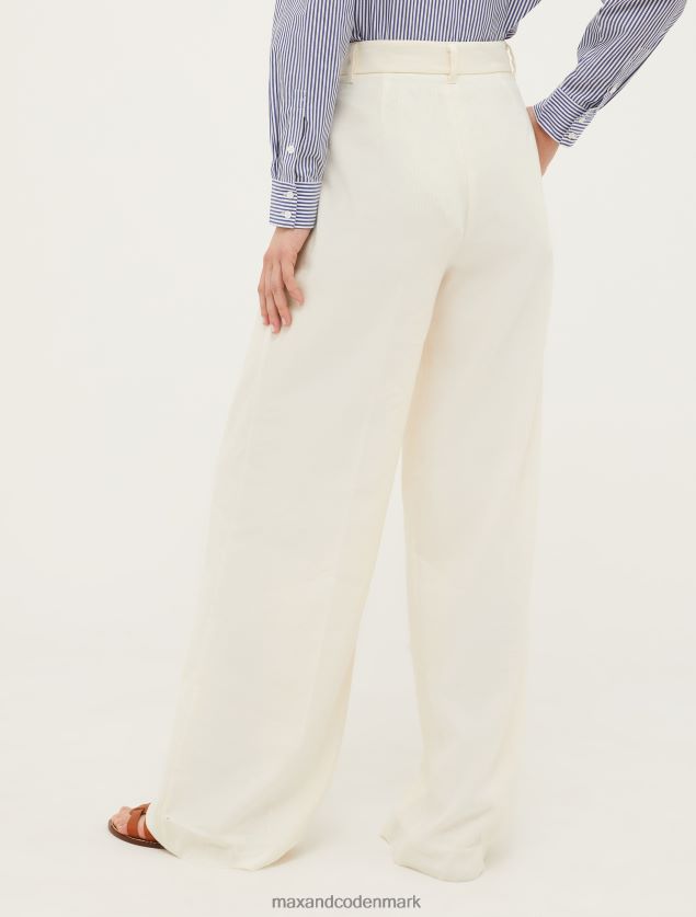 Kvinder nålestribet hør- og bomuldsbukser MAX&Co. elfenben B2Z2T6749 beklædning