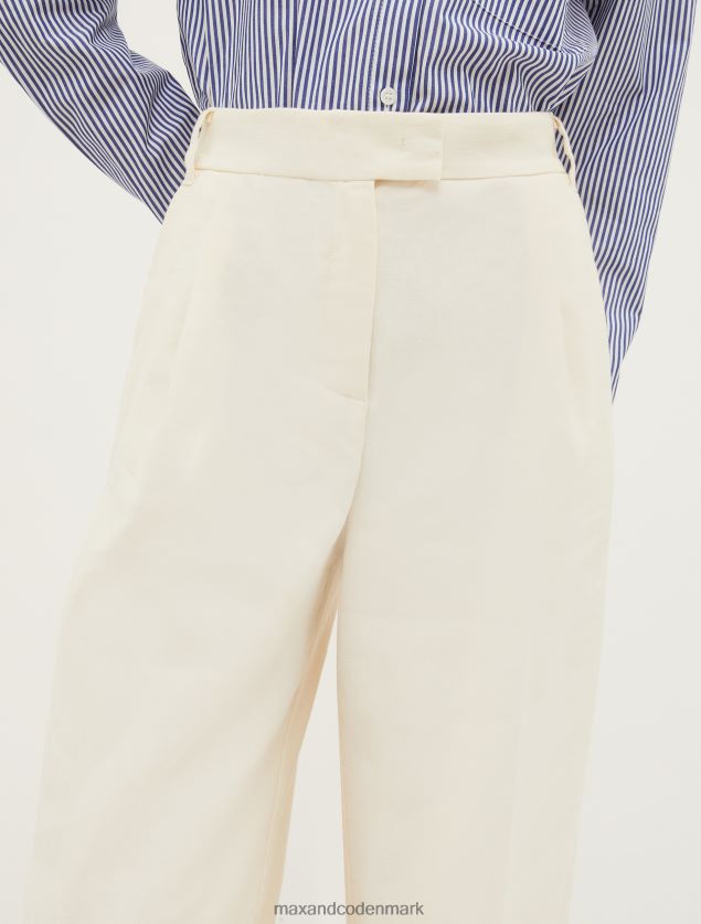 Kvinder nålestribet hør- og bomuldsbukser MAX&Co. elfenben B2Z2T6749 beklædning