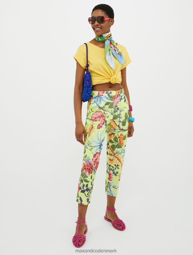 Kvinder slim fit gabardinbukser i bomuld MAX&Co. syregrønt mønster B2Z2T6696 beklædning